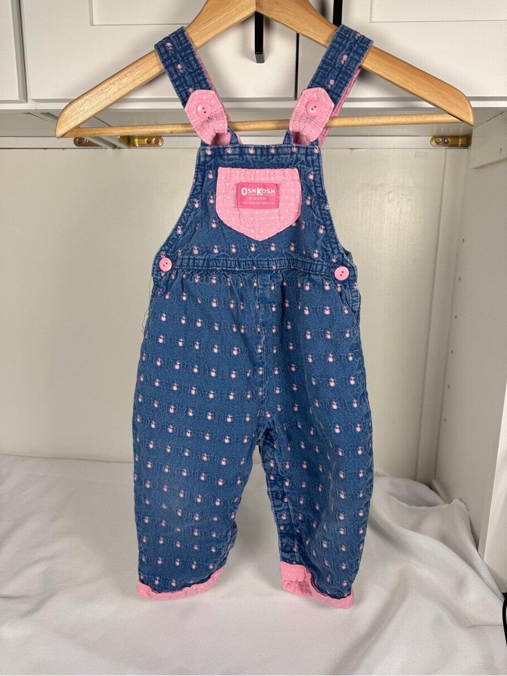 Vintage OshKosh Pink Rubber Ducky Jean Baby Girls Overalls